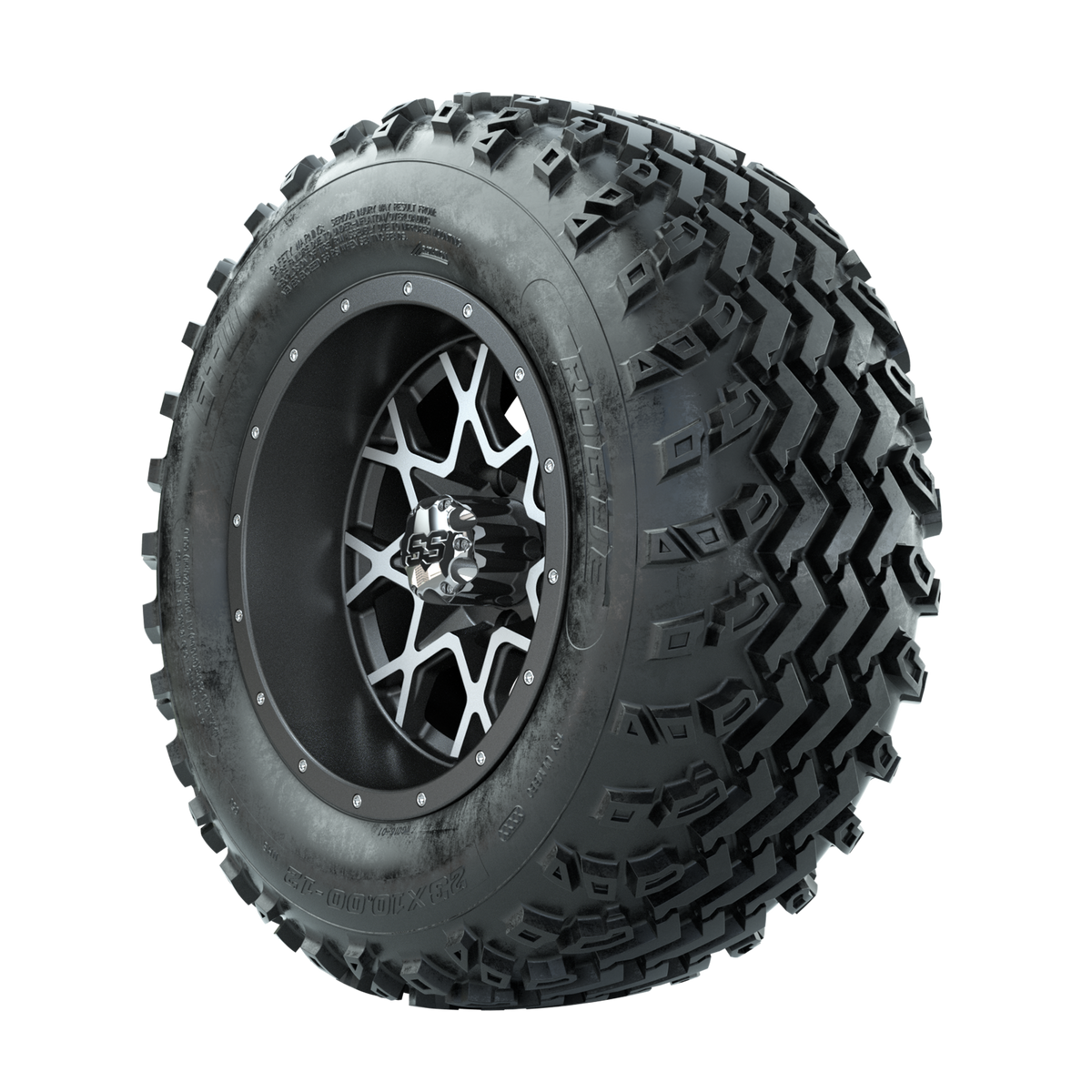 GTW Vortex Machined/Matte Grey 12 in Wheels with 23x10.00-12 Rogue All Terrain Tires Full Set