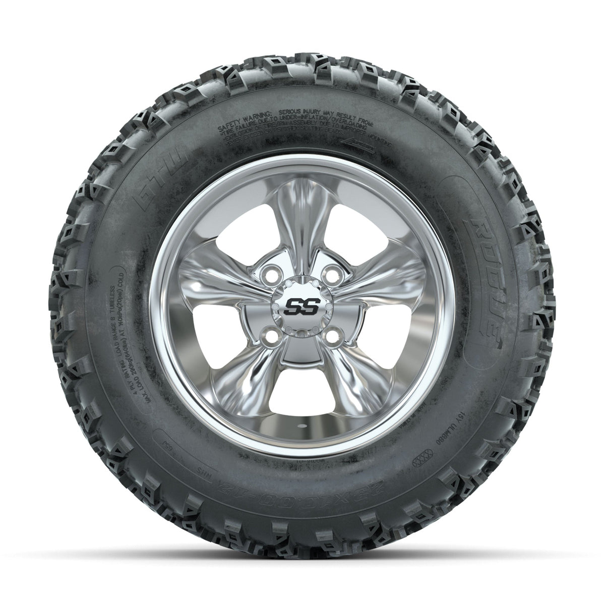 GTW Godfather Chrome 12 in Wheels with 23x10.00-12 Rogue All Terrain Tires Full Set