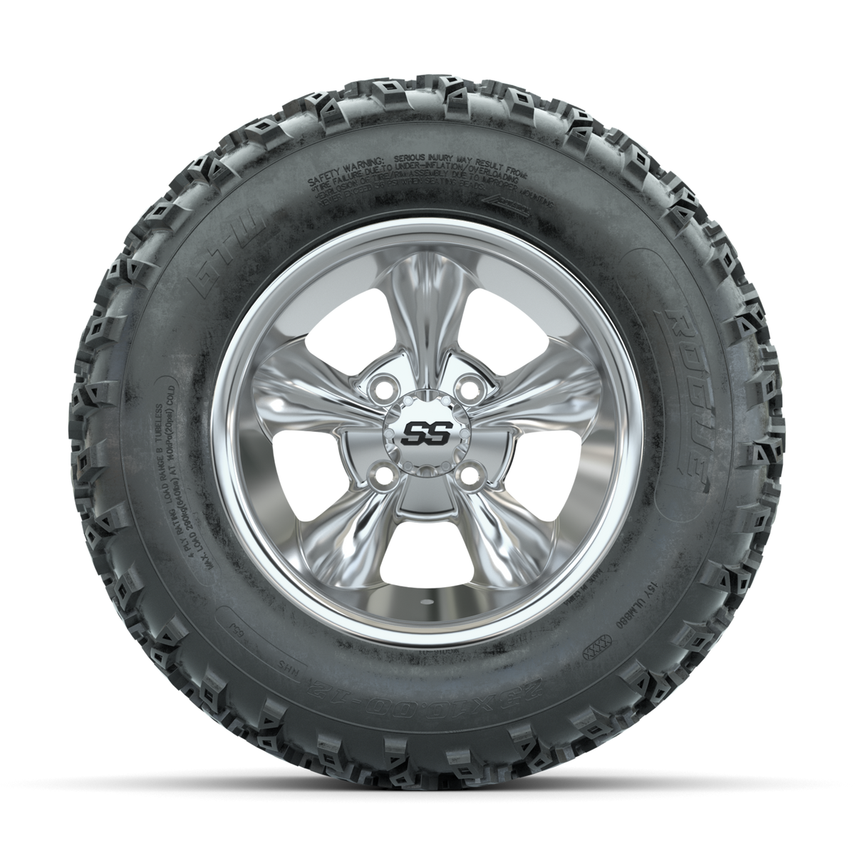 GTW Godfather Chrome 12 in Wheels with 23x10.00-12 Rogue All Terrain Tires Full Set