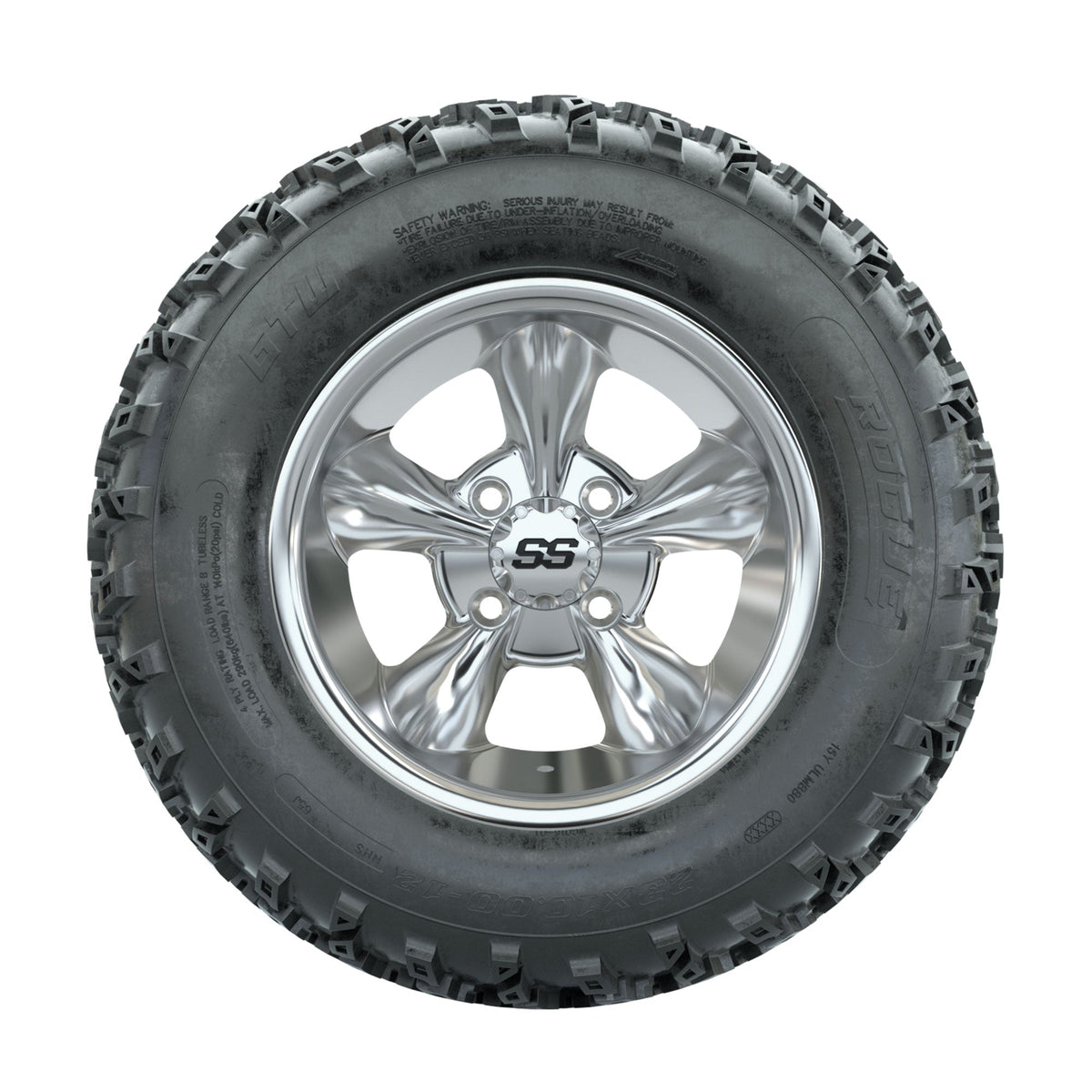 GTW Godfather Chrome 12 in Wheels with 23x10.00-12 Rogue All Terrain Tires Full Set