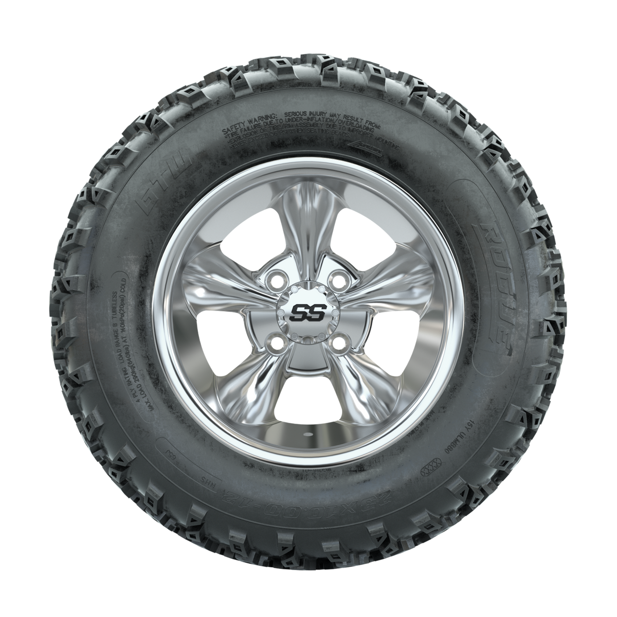 GTW Godfather Chrome 12 in Wheels with 23x10.00-12 Rogue All Terrain Tires Full Set