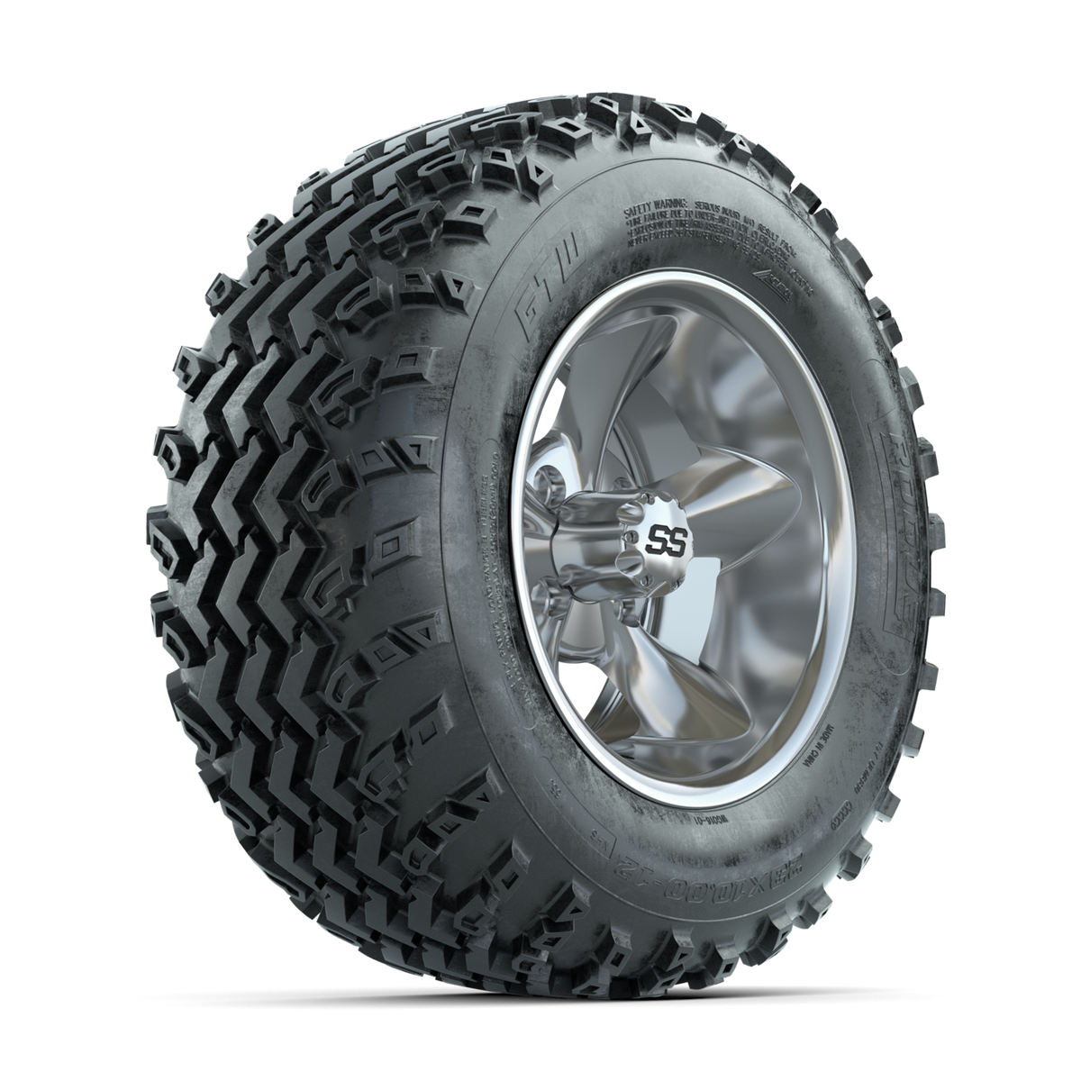 GTW Godfather Chrome 12 in Wheels with 23x10.00-12 Rogue All Terrain Tires Full Set