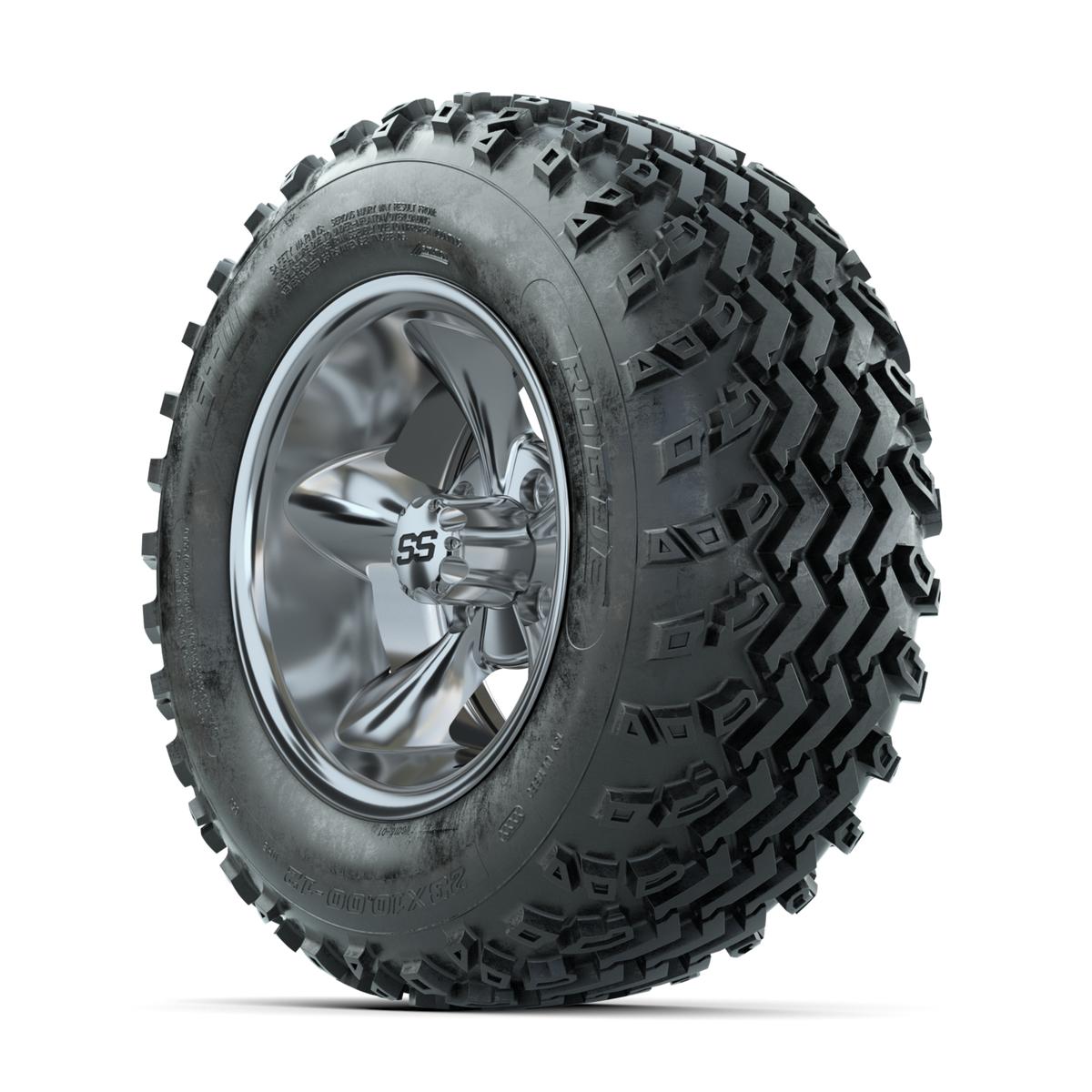 GTW Godfather Chrome 12 in Wheels with 23x10.00-12 Rogue All Terrain Tires Full Set
