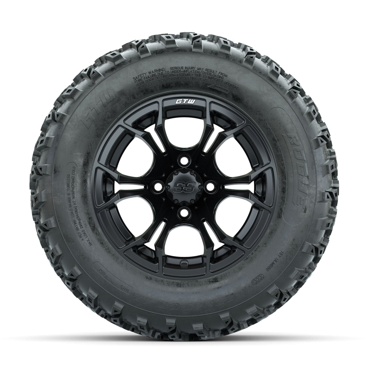GTW Spyder Matte Black 12 in Wheels with 23x10.00-12 Rogue All Terrain Tires Full Set