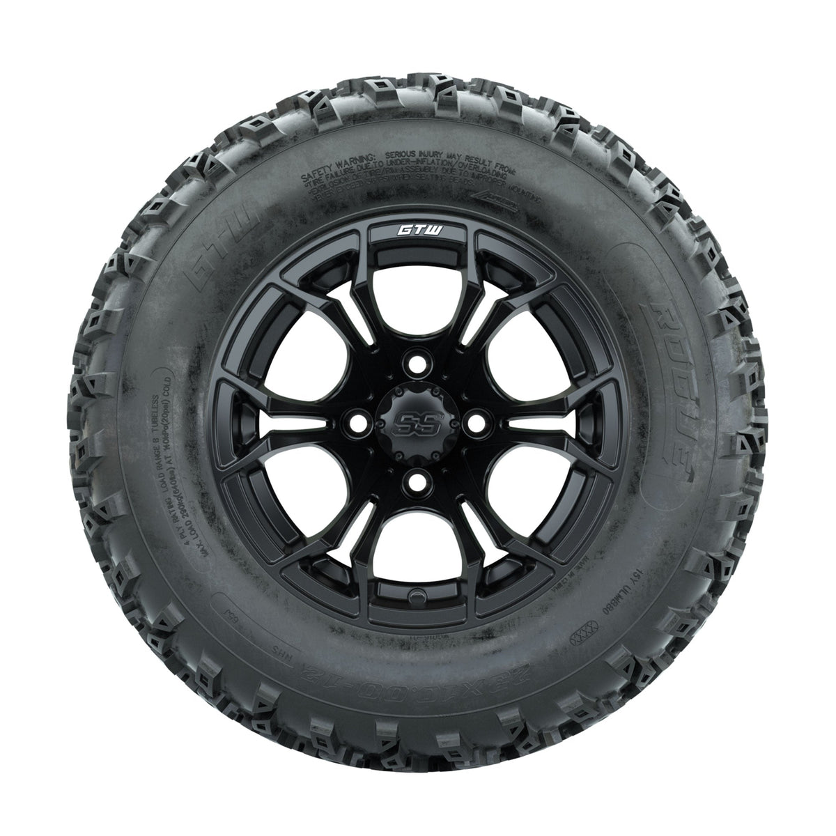 GTW Spyder Matte Black 12 in Wheels with 23x10.00-12 Rogue All Terrain Tires Full Set