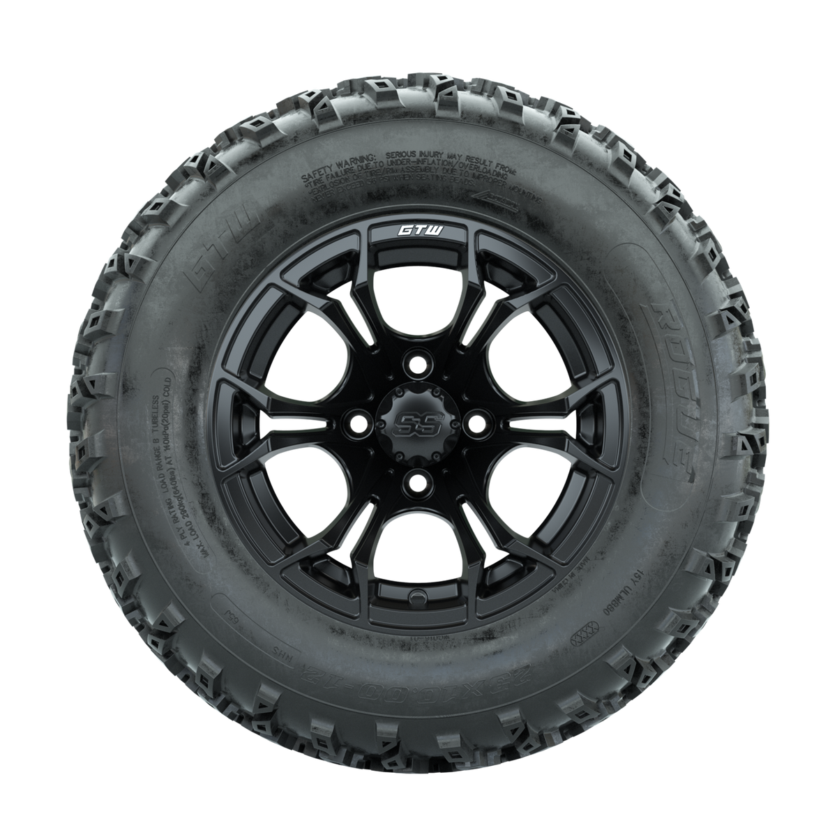 GTW Spyder Matte Black 12 in Wheels with 23x10.00-12 Rogue All Terrain Tires Full Set
