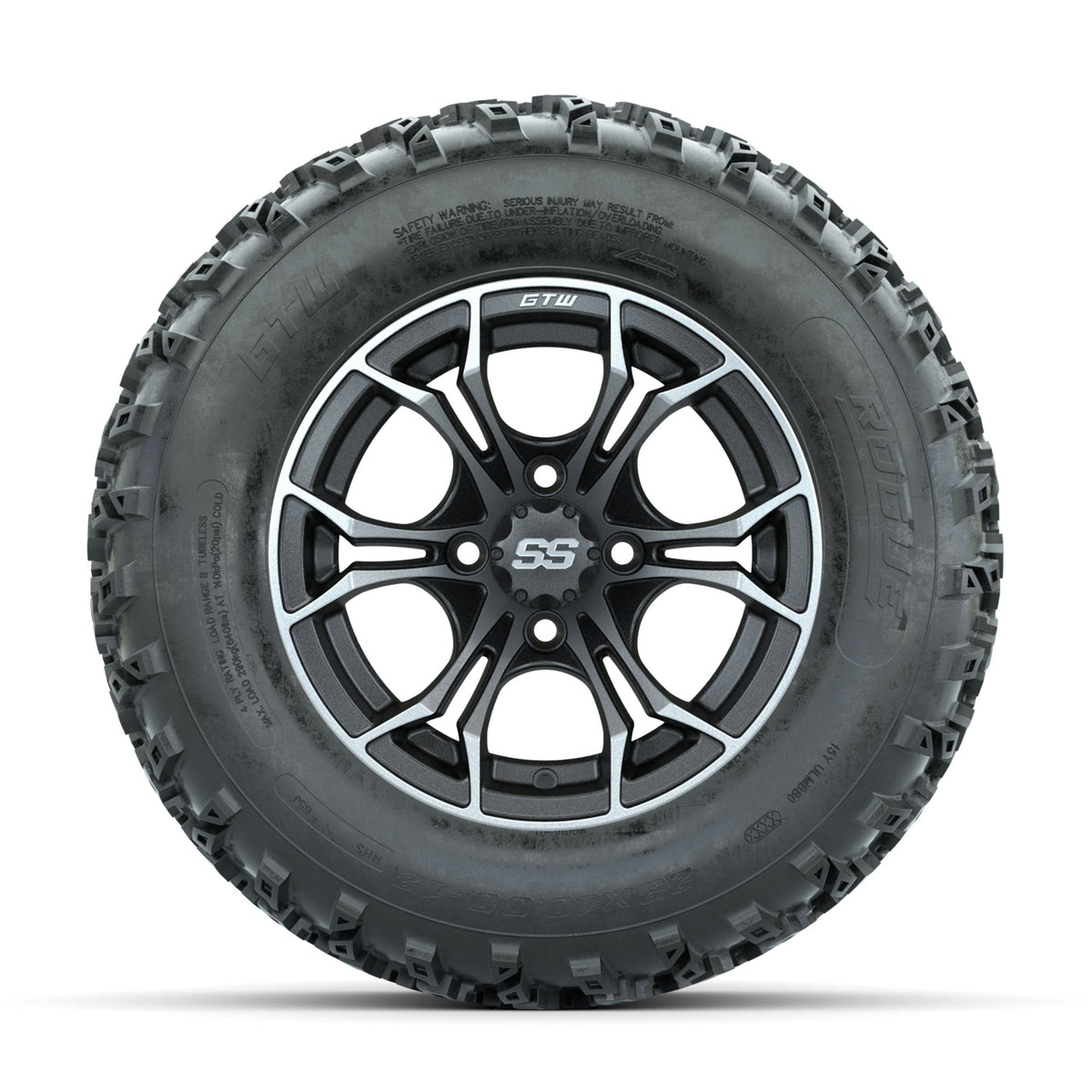 GTW Spyder Machined/Grey 12 in Wheels with 23x10.00-12 Rogue All Terrain Tires Full Set