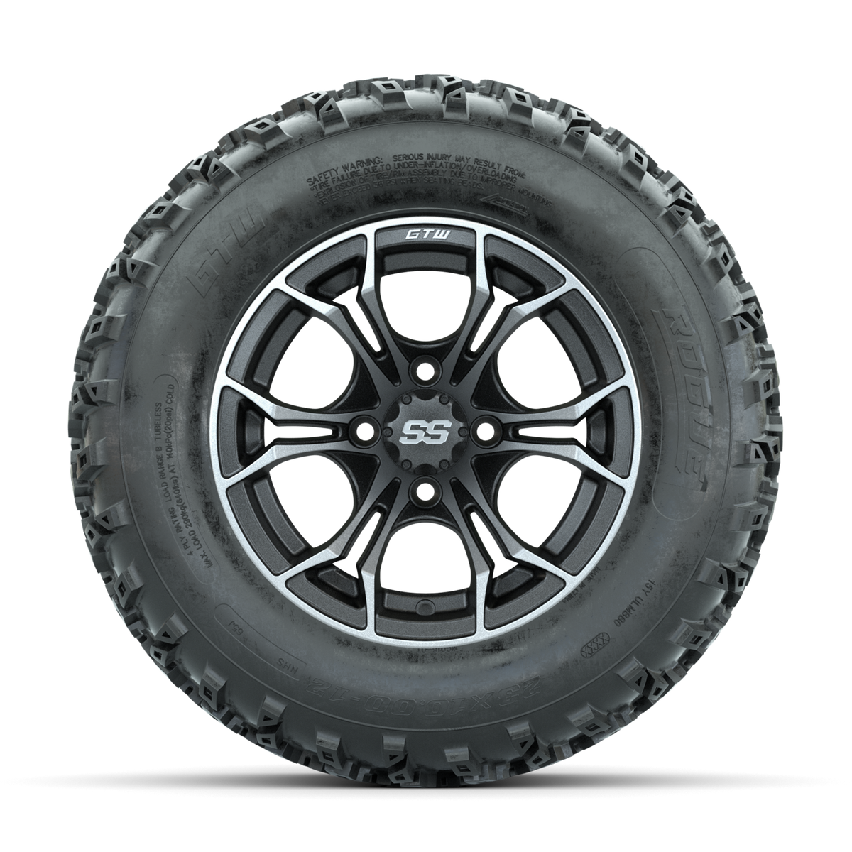 GTW Spyder Machined/Grey 12 in Wheels with 23x10.00-12 Rogue All Terrain Tires Full Set