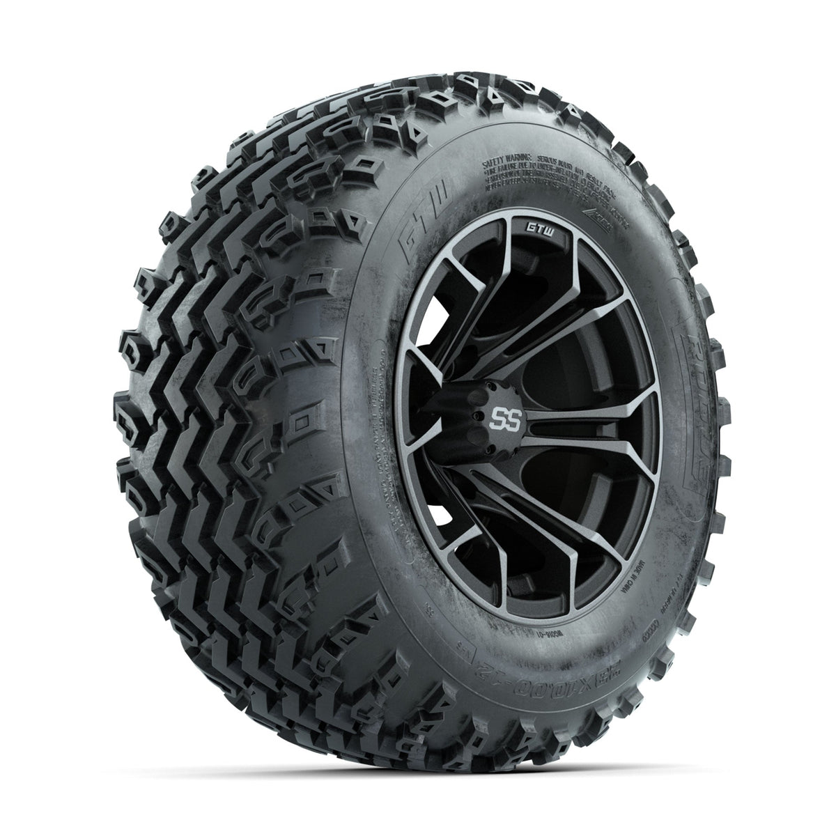 GTW Spyder Machined/Grey 12 in Wheels with 23x10.00-12 Rogue All Terrain Tires Full Set