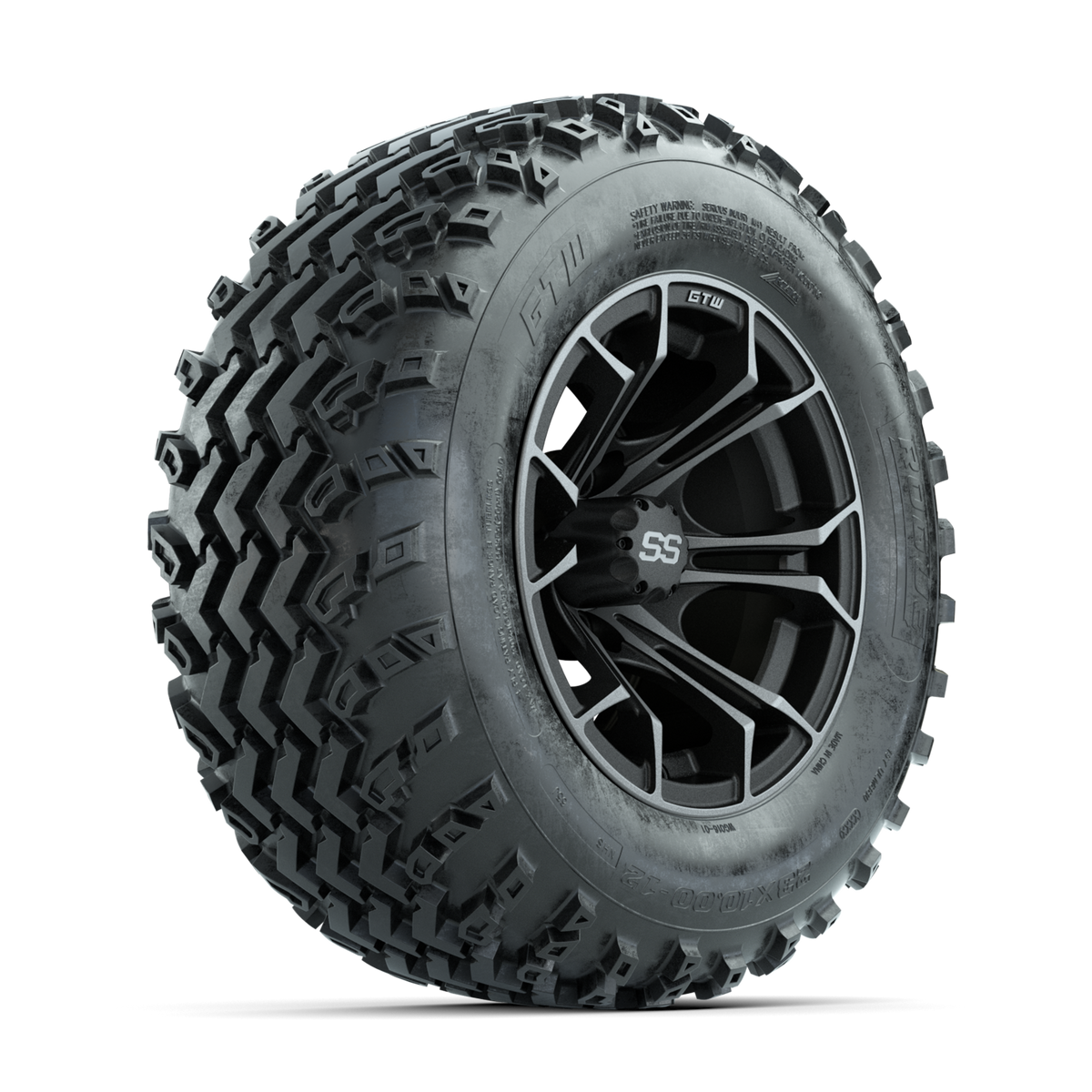 GTW Spyder Machined/Grey 12 in Wheels with 23x10.00-12 Rogue All Terrain Tires Full Set
