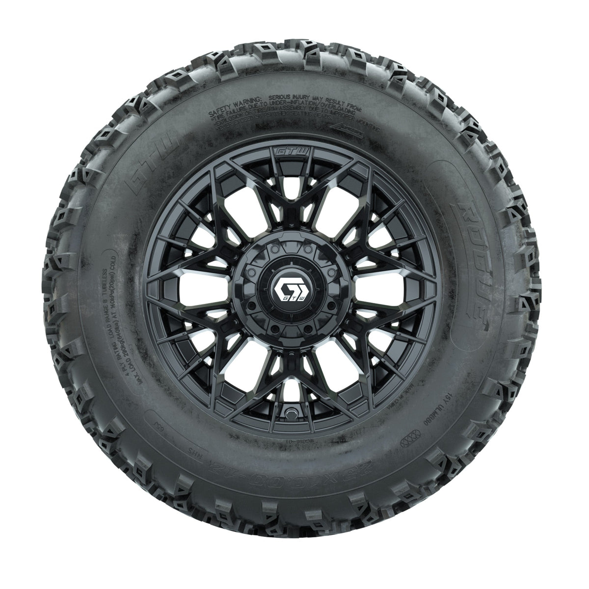 GTW Stellar Black 12 in Wheels with 23x10.00-12 Rogue All Terrain Tires Full Set