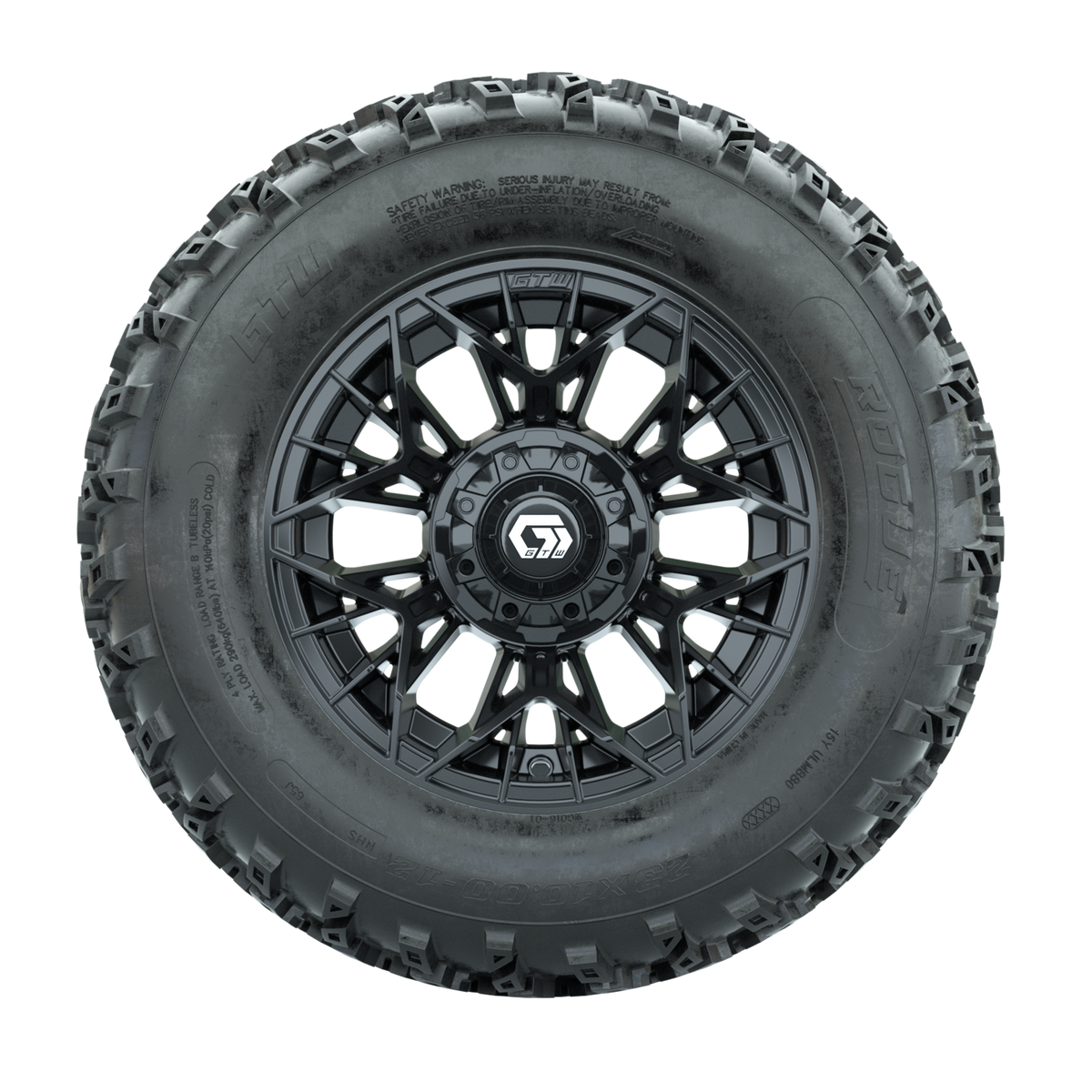 GTW Stellar Black 12 in Wheels with 23x10.00-12 Rogue All Terrain Tires Full Set