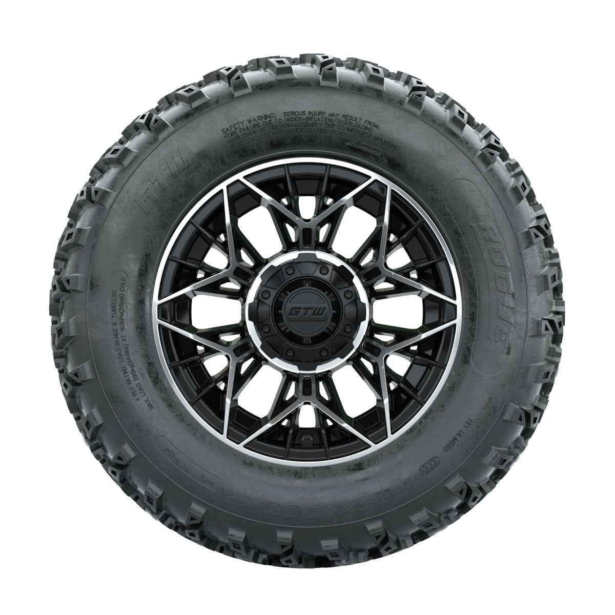 GTW Stellar Machined/Black 12 in Wheels with 23x10.00-12 Rogue All Terrain Tires Full Set