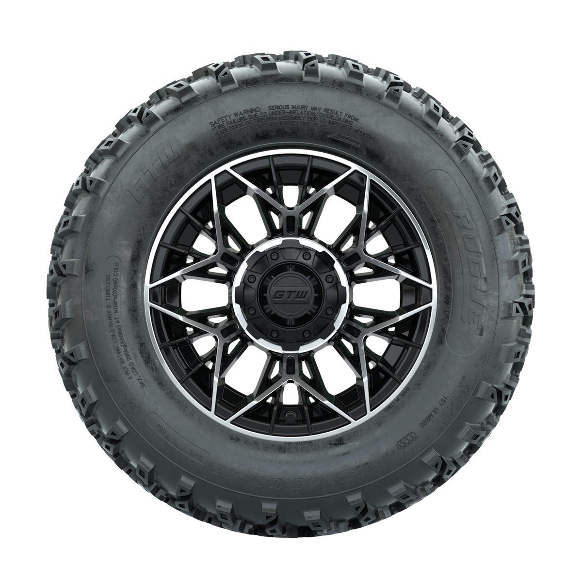 GTW Stellar Machined/Black 12 in Wheels with 23x10.00-12 Rogue All Terrain Tires Full Set