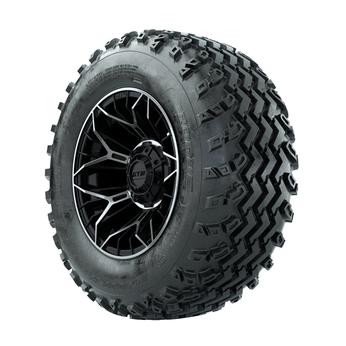 GTW Stellar Machined/Black 12 in Wheels with 23x10.00-12 Rogue All Terrain Tires Full Set