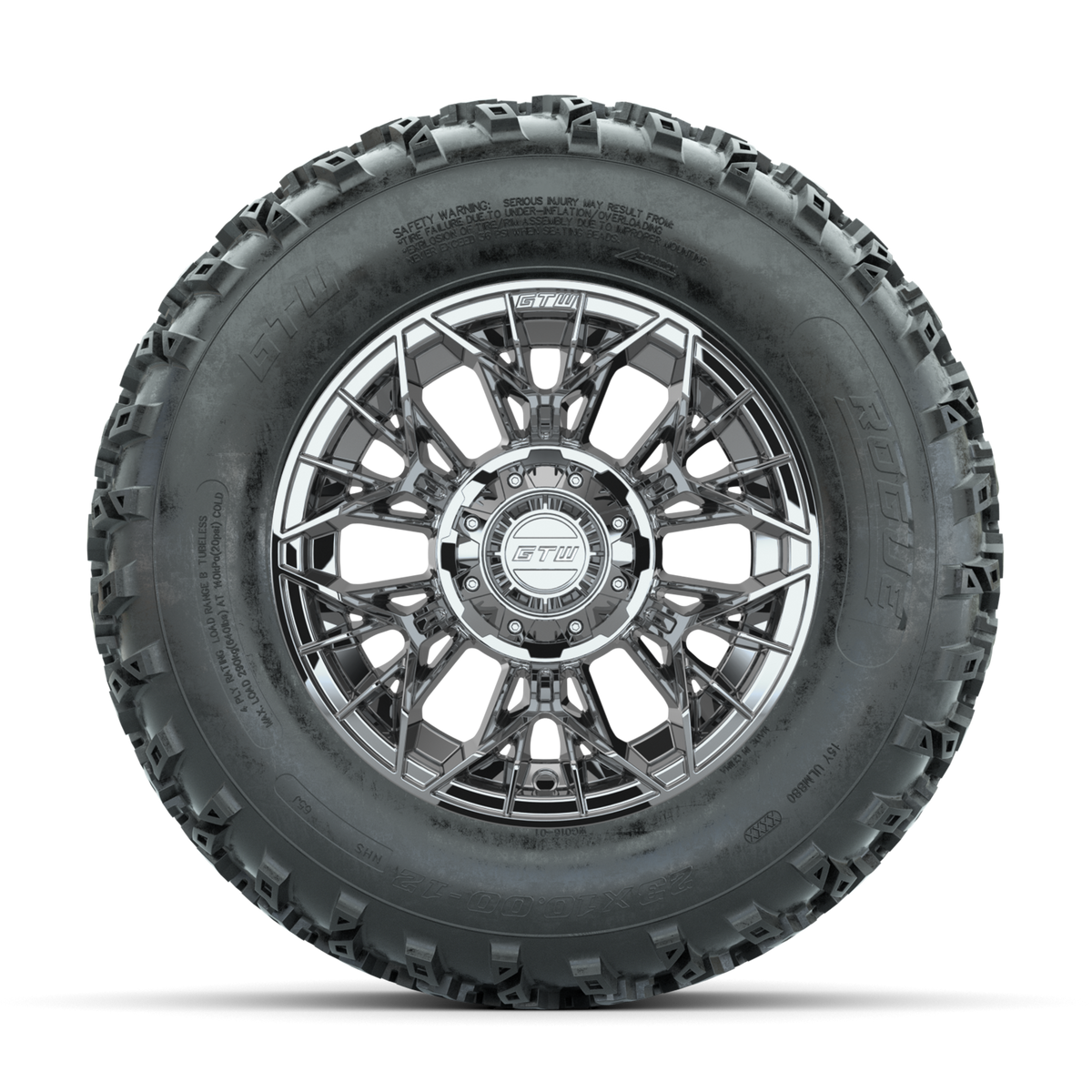 GTW Stellar Chrome 12 in Wheels with 23x10.00-12 Rogue All Terrain Tires Full Set