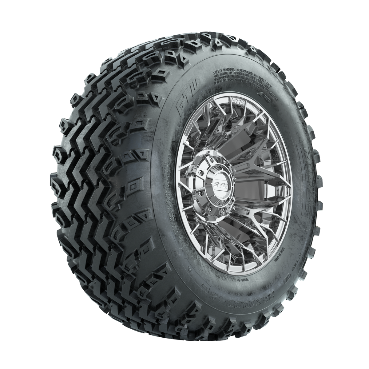 GTW Stellar Chrome 12 in Wheels with 23x10.00-12 Rogue All Terrain Tires Full Set