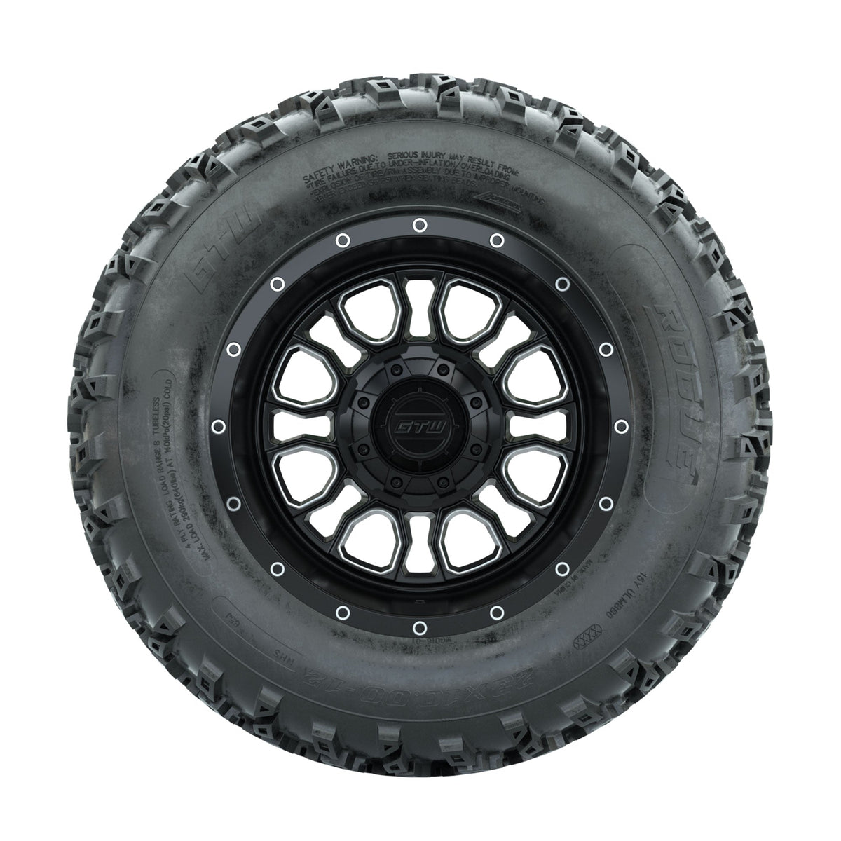GTW Volt Machined/Black 12 in Wheels with 23x10.00-12 Rogue All Terrain Tires Full Set