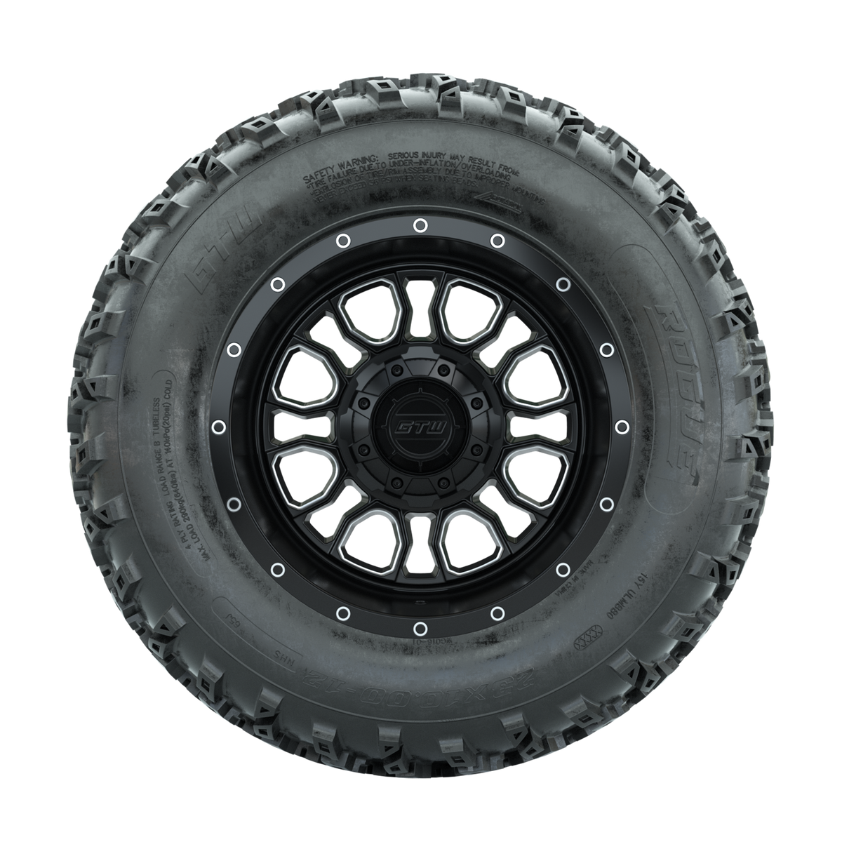 GTW Volt Machined/Black 12 in Wheels with 23x10.00-12 Rogue All Terrain Tires Full Set