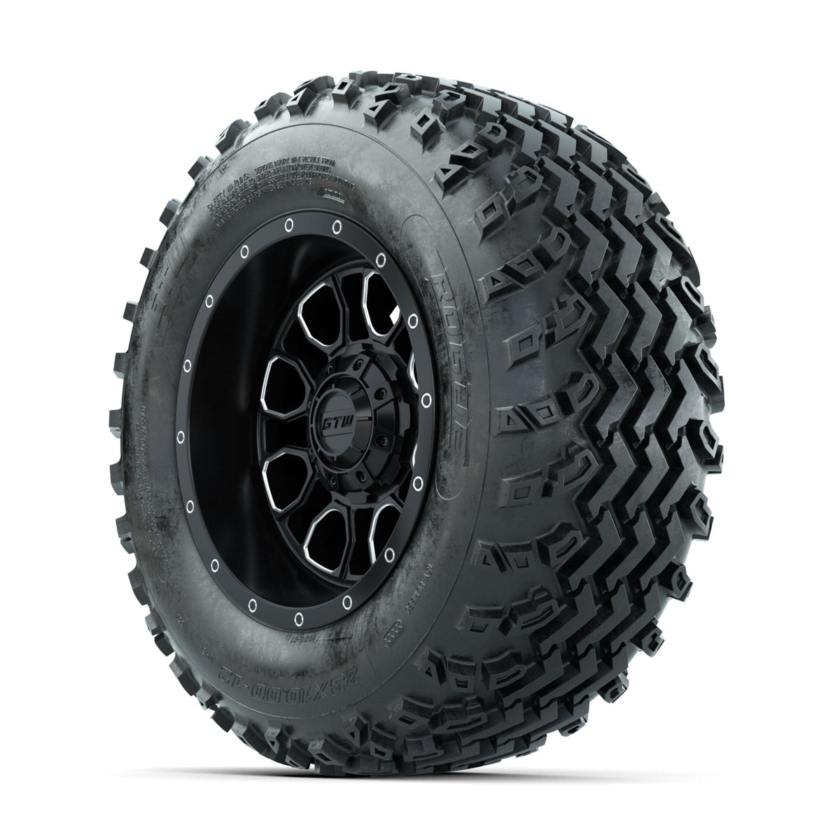 GTW Volt Machined/Black 12 in Wheels with 23x10.00-12 Rogue All Terrain Tires Full Set