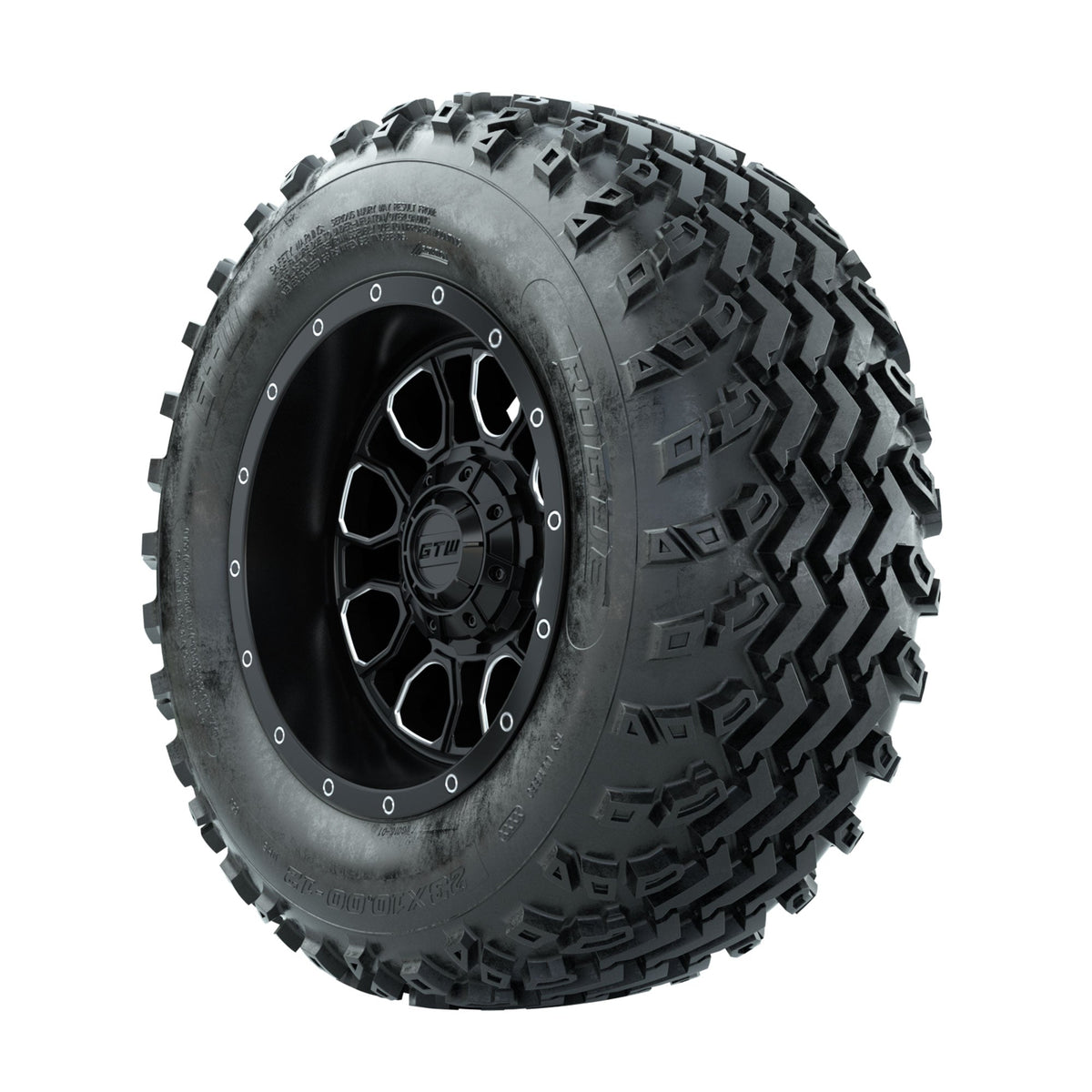 GTW Volt Machined/Black 12 in Wheels with 23x10.00-12 Rogue All Terrain Tires Full Set