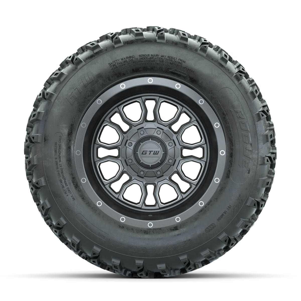 GTW Volt Gunmetal/Machined 12 in Wheels with 23x10.00-12 Rogue All Terrain Tires Full Set
