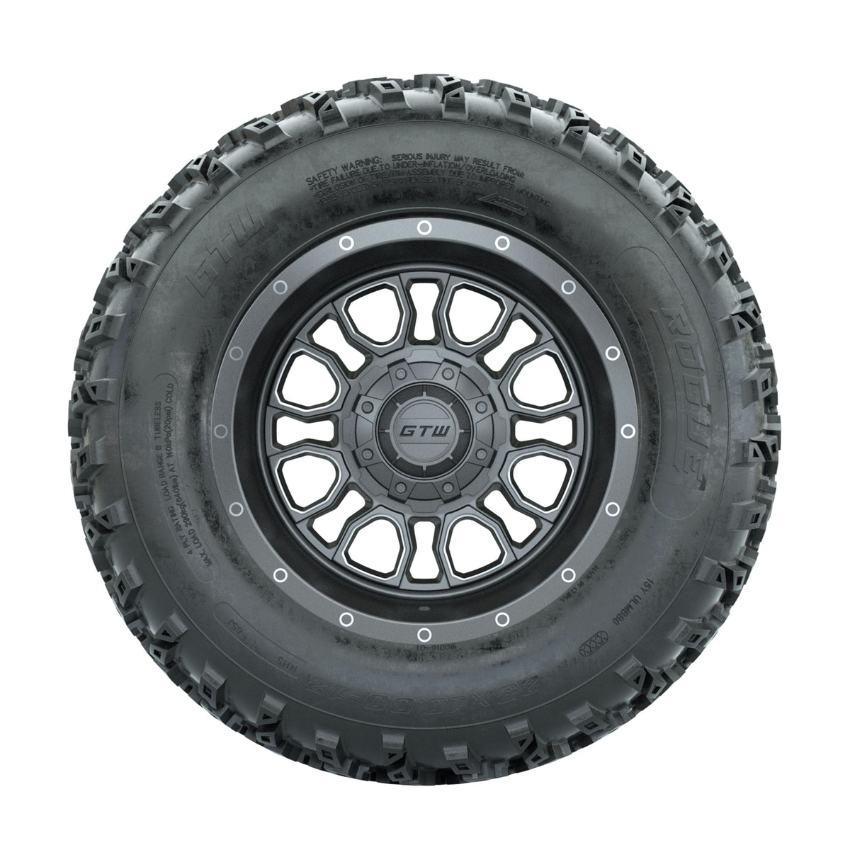GTW Volt Gunmetal/Machined 12 in Wheels with 23x10.00-12 Rogue All Terrain Tires Full Set