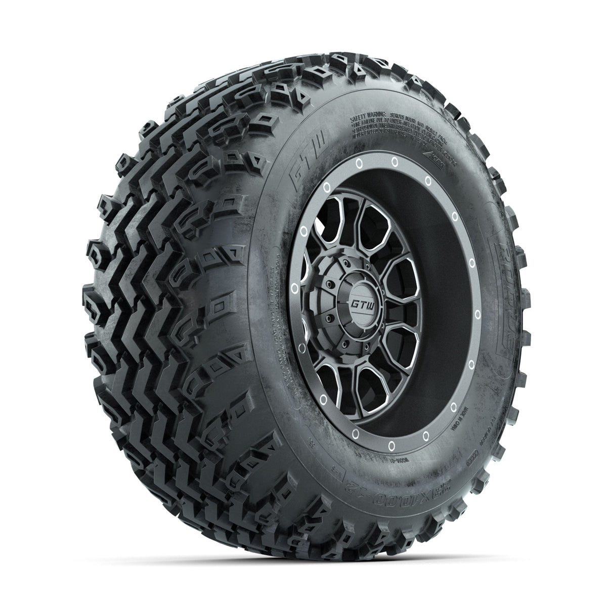 GTW Volt Gunmetal/Machined 12 in Wheels with 23x10.00-12 Rogue All Terrain Tires Full Set