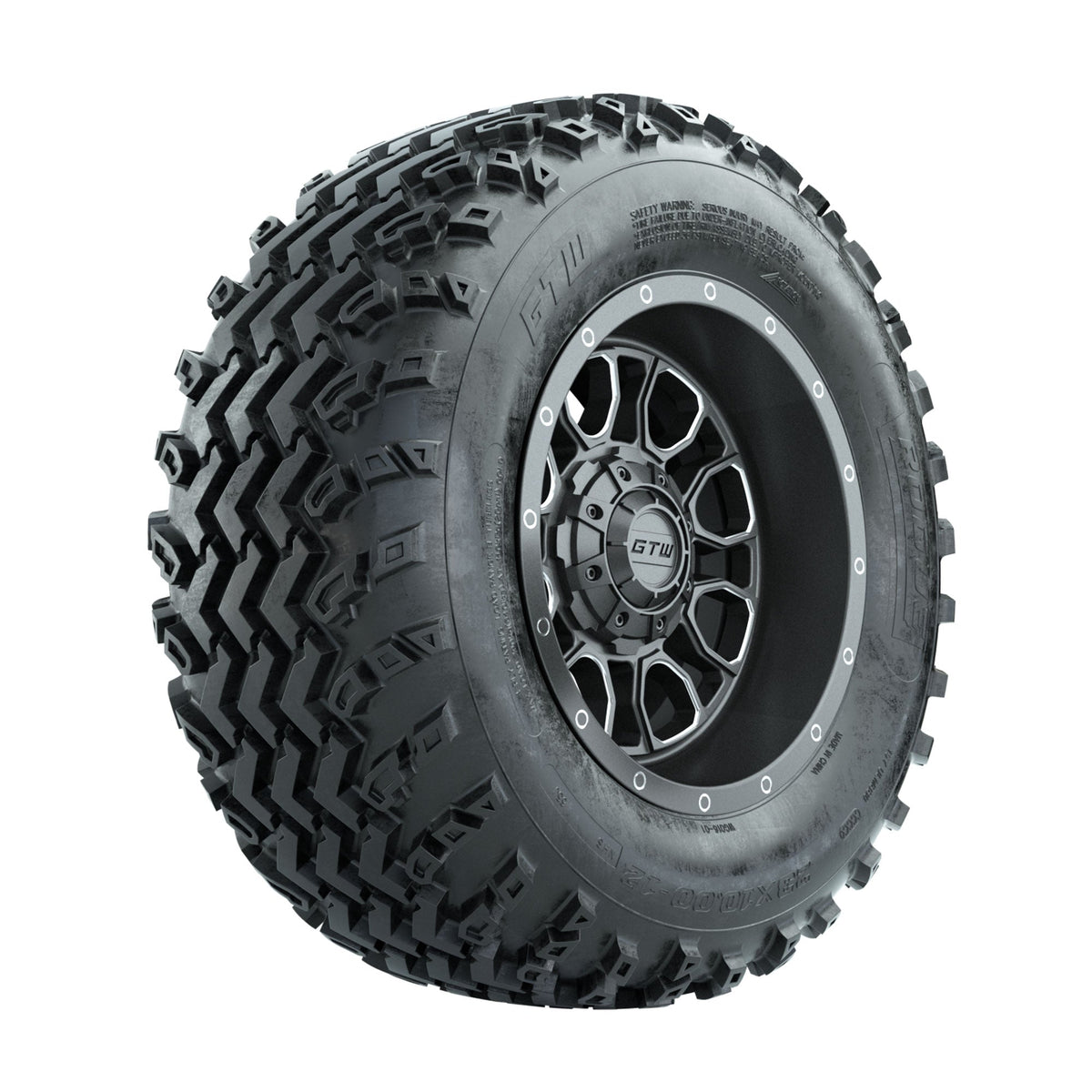 GTW Volt Gunmetal/Machined 12 in Wheels with 23x10.00-12 Rogue All Terrain Tires Full Set