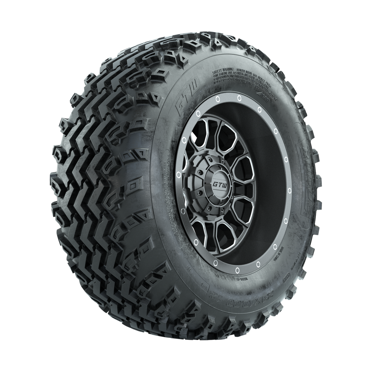 GTW Volt Gunmetal/Machined 12 in Wheels with 23x10.00-12 Rogue All Terrain Tires Full Set