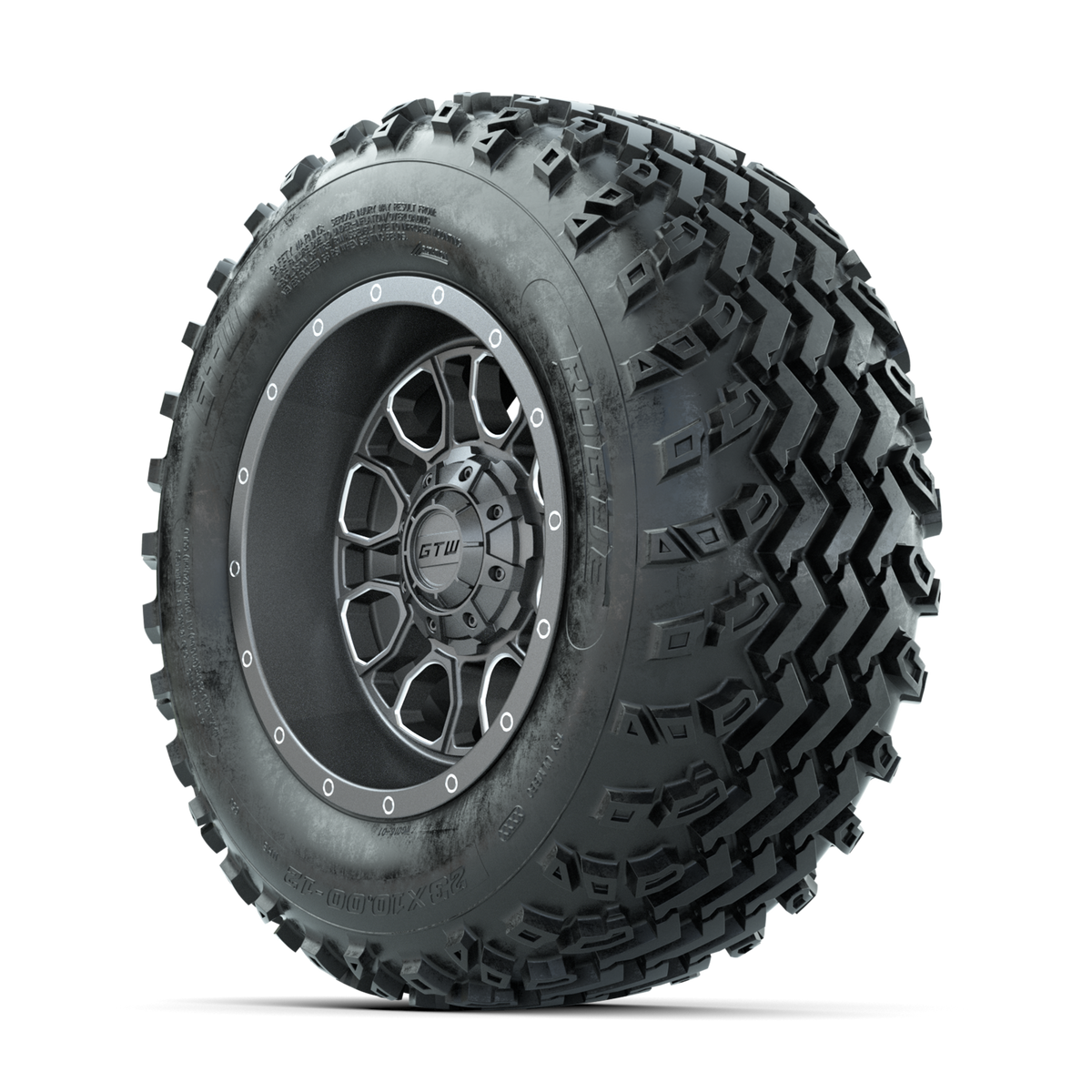 GTW Volt Gunmetal/Machined 12 in Wheels with 23x10.00-12 Rogue All Terrain Tires Full Set