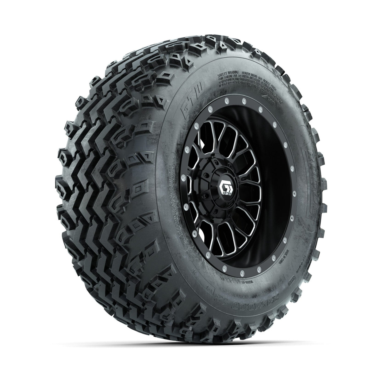 GTW Helix Machined/Black 12 in Wheels with 23x10.00-12 Rogue All Terrain Tires Full Set