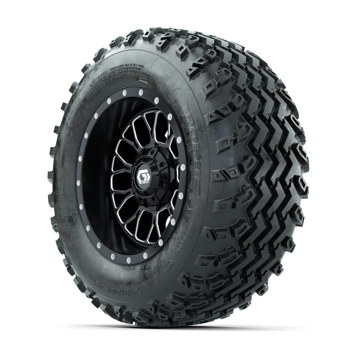 GTW Helix Machined/Black 12 in Wheels with 23x10.00-12 Rogue All Terrain Tires Full Set