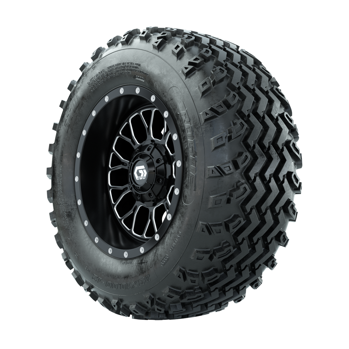 GTW Helix Machined/Black 12 in Wheels with 23x10.00-12 Rogue All Terrain Tires Full Set