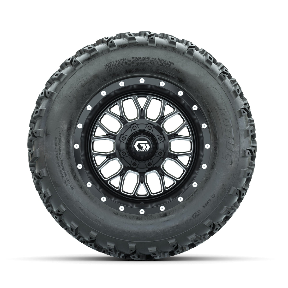 GTW Helix Machined/Black 12 in Wheels with 23x10.00-12 Rogue All Terrain Tires Full Set