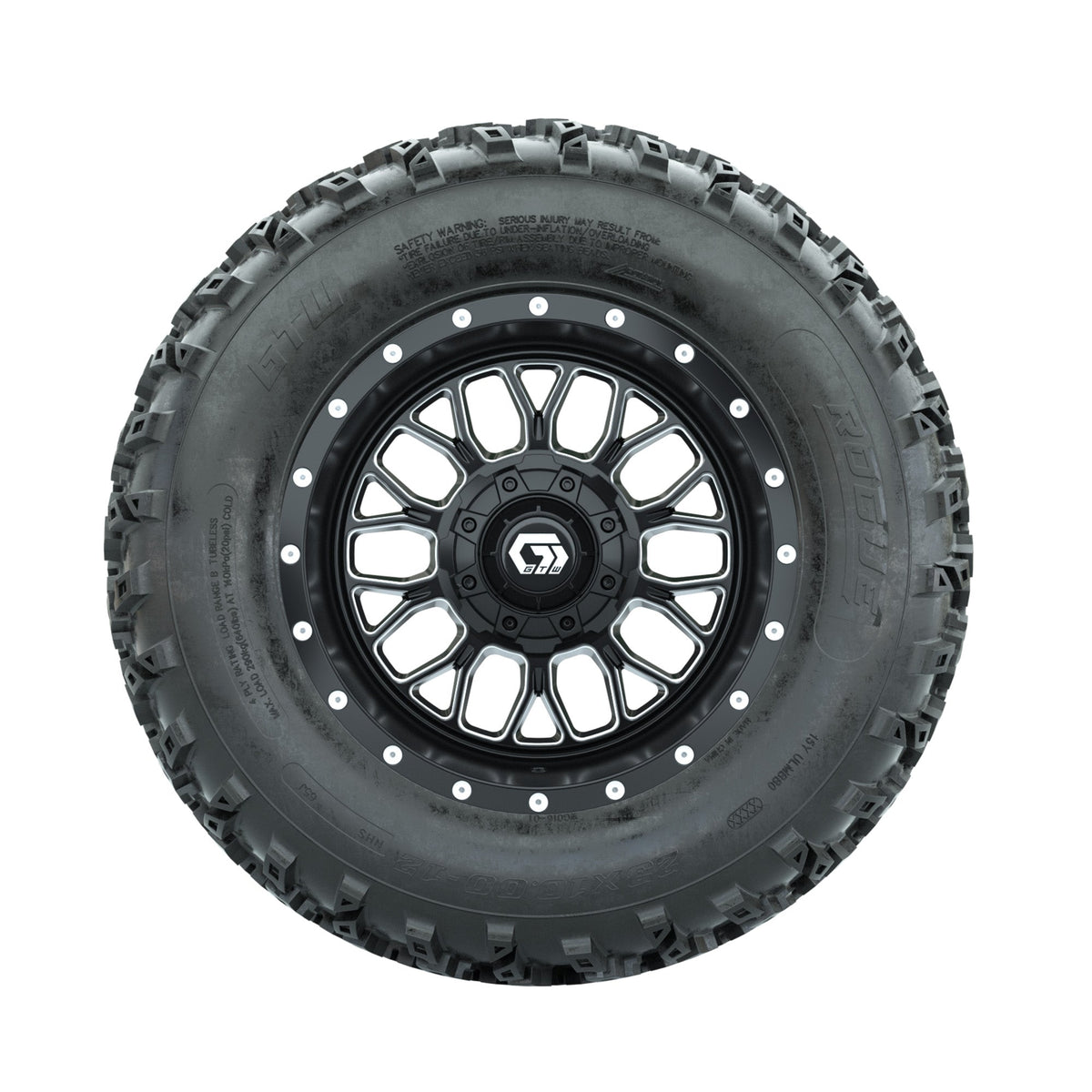 GTW Helix Machined/Black 12 in Wheels with 23x10.00-12 Rogue All Terrain Tires Full Set