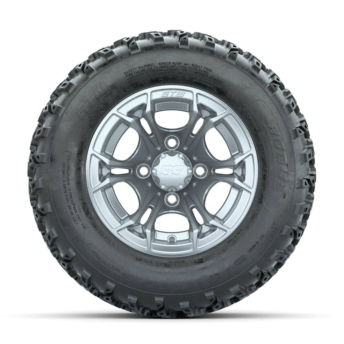 GTW Spyder Silver 12 in Wheels with 23x10.00-12 Rogue All Terrain Tires Full Set