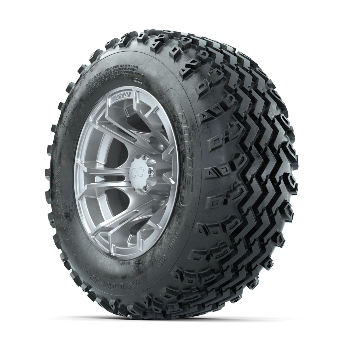 GTW Spyder Silver 12 in Wheels with 23x10.00-12 Rogue All Terrain Tires Full Set