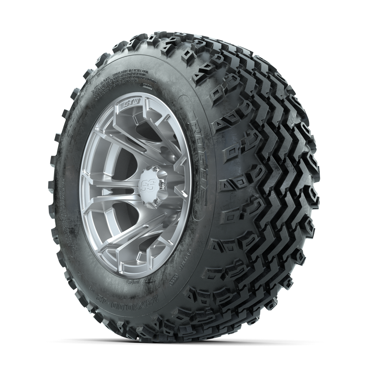 GTW Spyder Silver 12 in Wheels with 23x10.00-12 Rogue All Terrain Tires Full Set