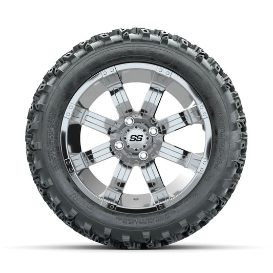 GTW Tempest Chrome 14" Golf Cart Wheels with 23x10.00-14 Rogue All-Terrain Tires – Set of 4