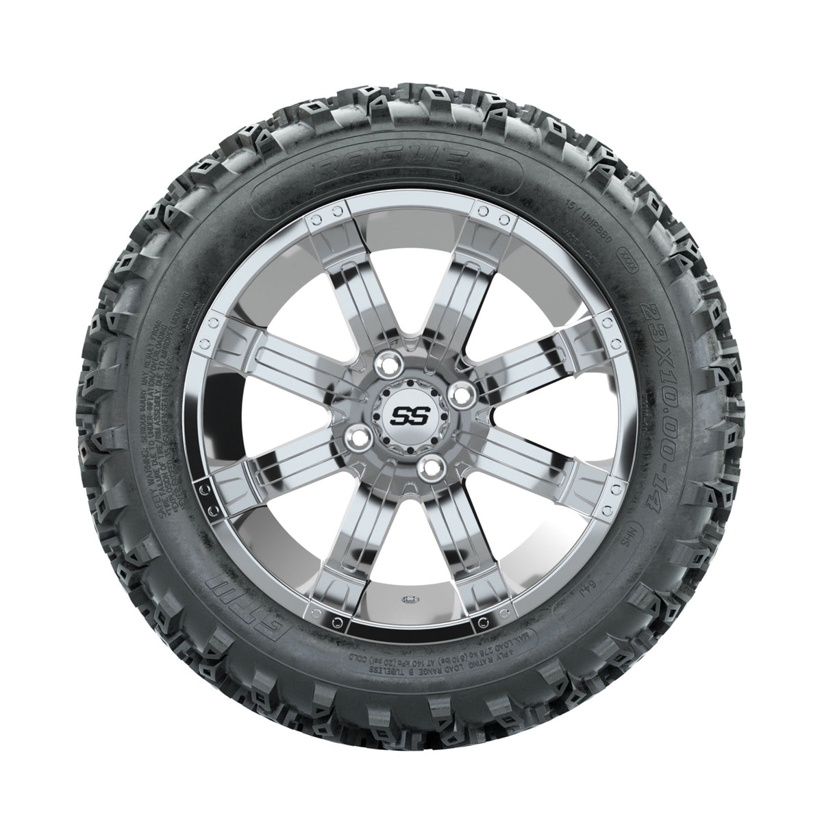 GTW Tempest Chrome 14" Golf Cart Wheels with 23x10.00-14 Rogue All-Terrain Tires – Set of 4