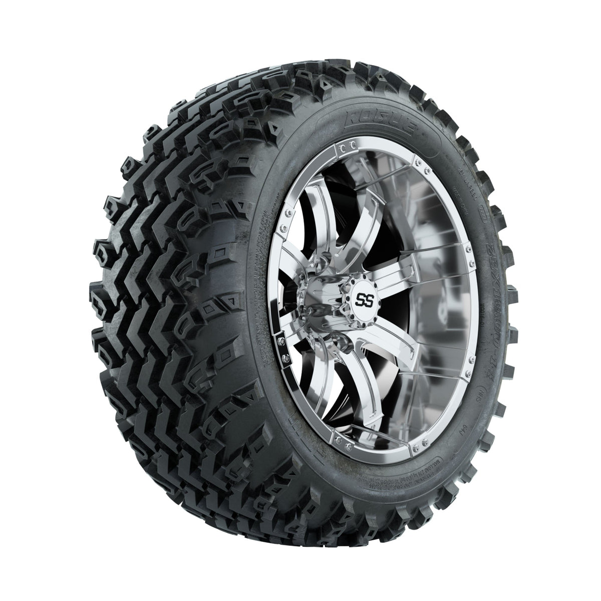 GTW Tempest Chrome 14" Golf Cart Wheels with 23x10.00-14 Rogue All-Terrain Tires – Set of 4