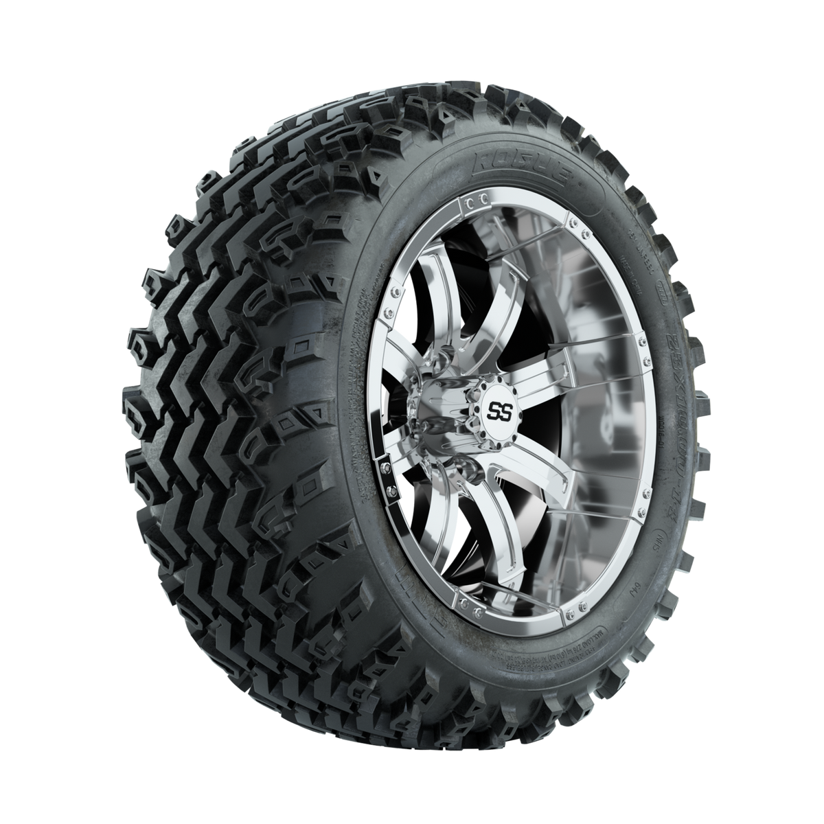 GTW Tempest Chrome 14" Golf Cart Wheels with 23x10.00-14 Rogue All-Terrain Tires – Set of 4