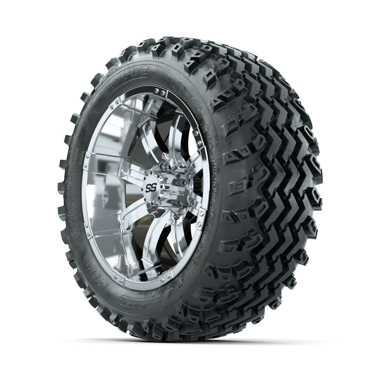GTW Tempest Chrome 14" Golf Cart Wheels with 23x10.00-14 Rogue All-Terrain Tires – Set of 4