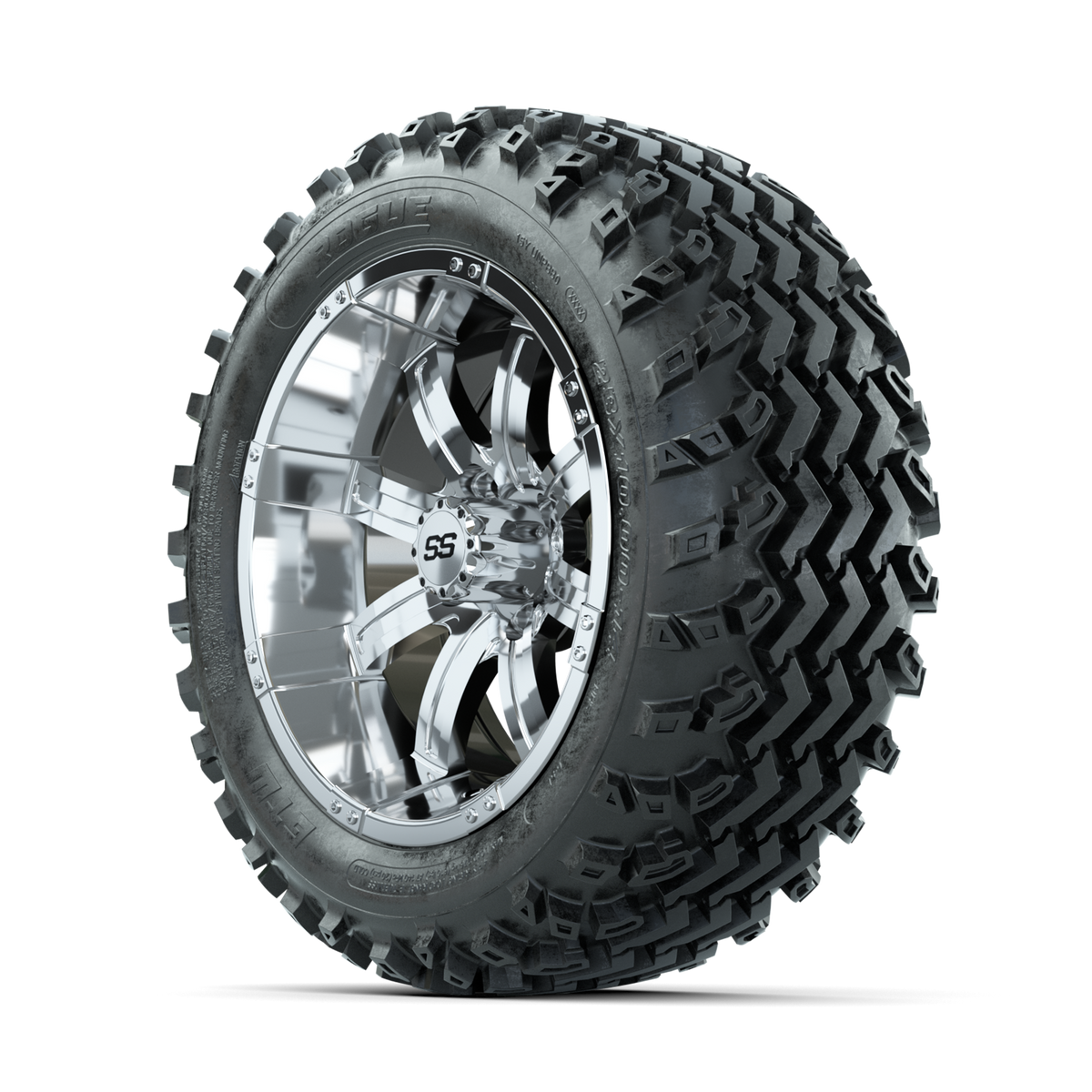 GTW Tempest Chrome 14" Golf Cart Wheels with 23x10.00-14 Rogue All-Terrain Tires – Set of 4