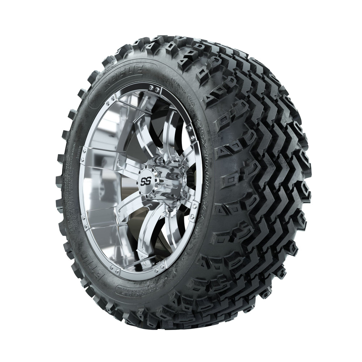 GTW Tempest Chrome 14" Golf Cart Wheels with 23x10.00-14 Rogue All-Terrain Tires – Set of 4