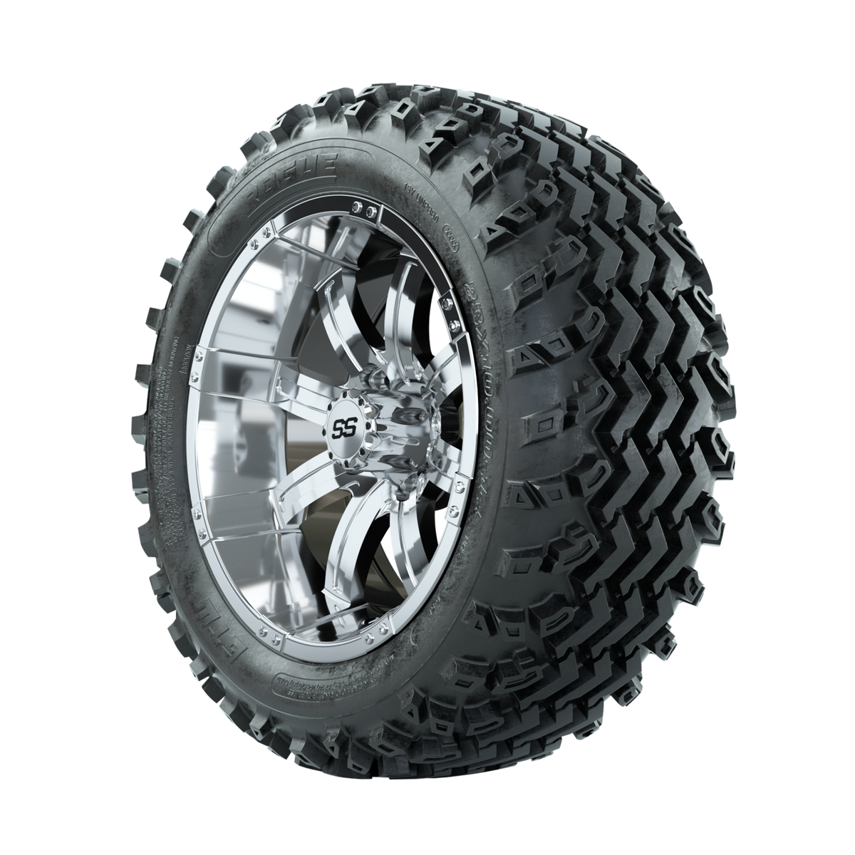GTW Tempest Chrome 14" Golf Cart Wheels with 23x10.00-14 Rogue All-Terrain Tires – Set of 4