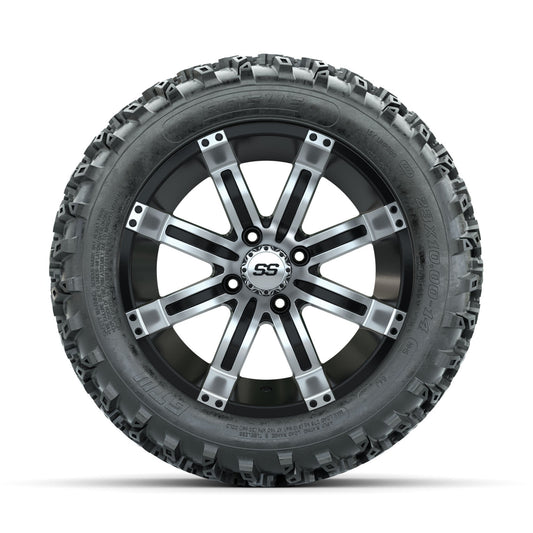 GTW Tempest Machined/Black 14 in Wheels with 23x10.00-14 Rogue All Terrain Tires Full Set