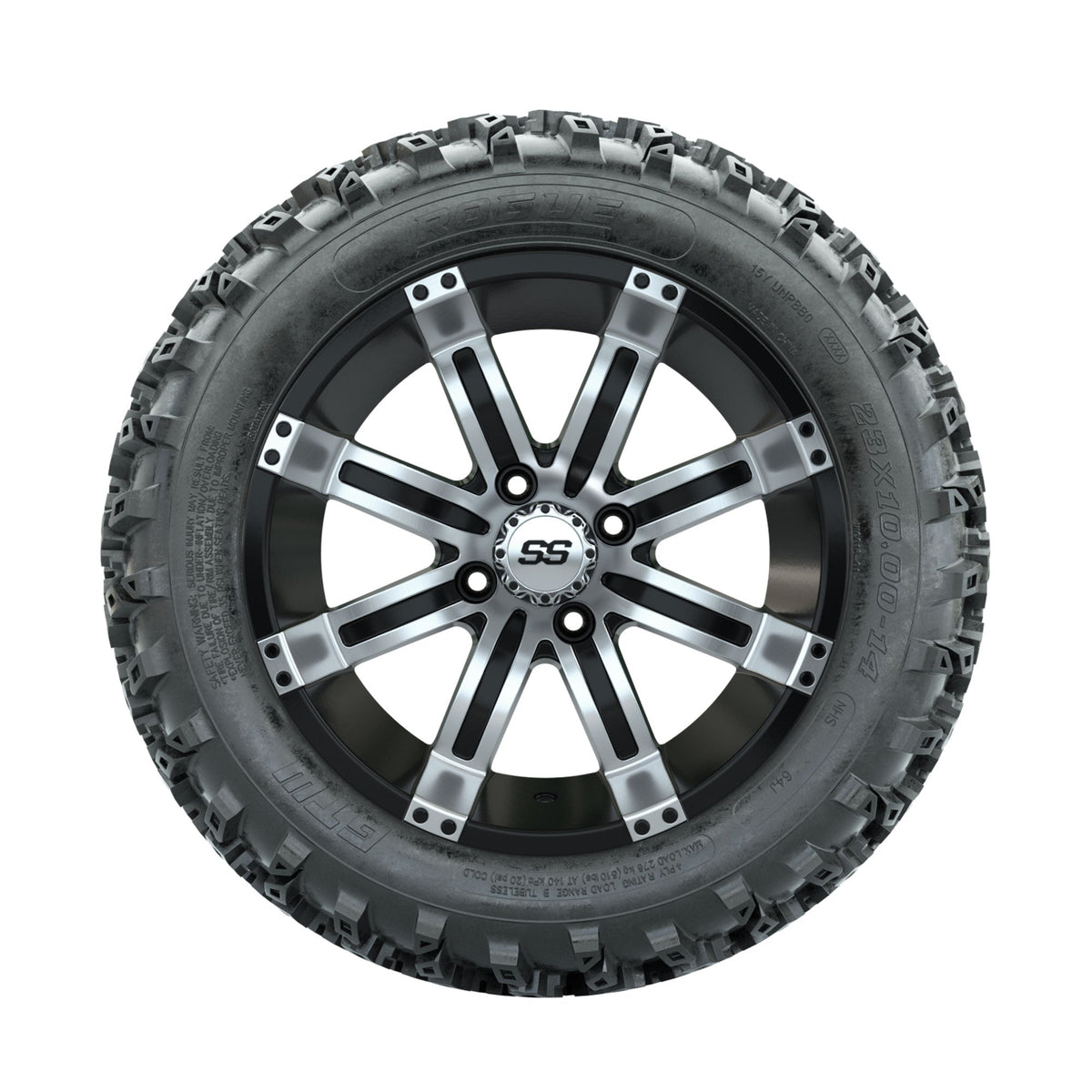 GTW Tempest Machined/Black 14 in Wheels with 23x10.00-14 Rogue All Terrain Tires Full Set