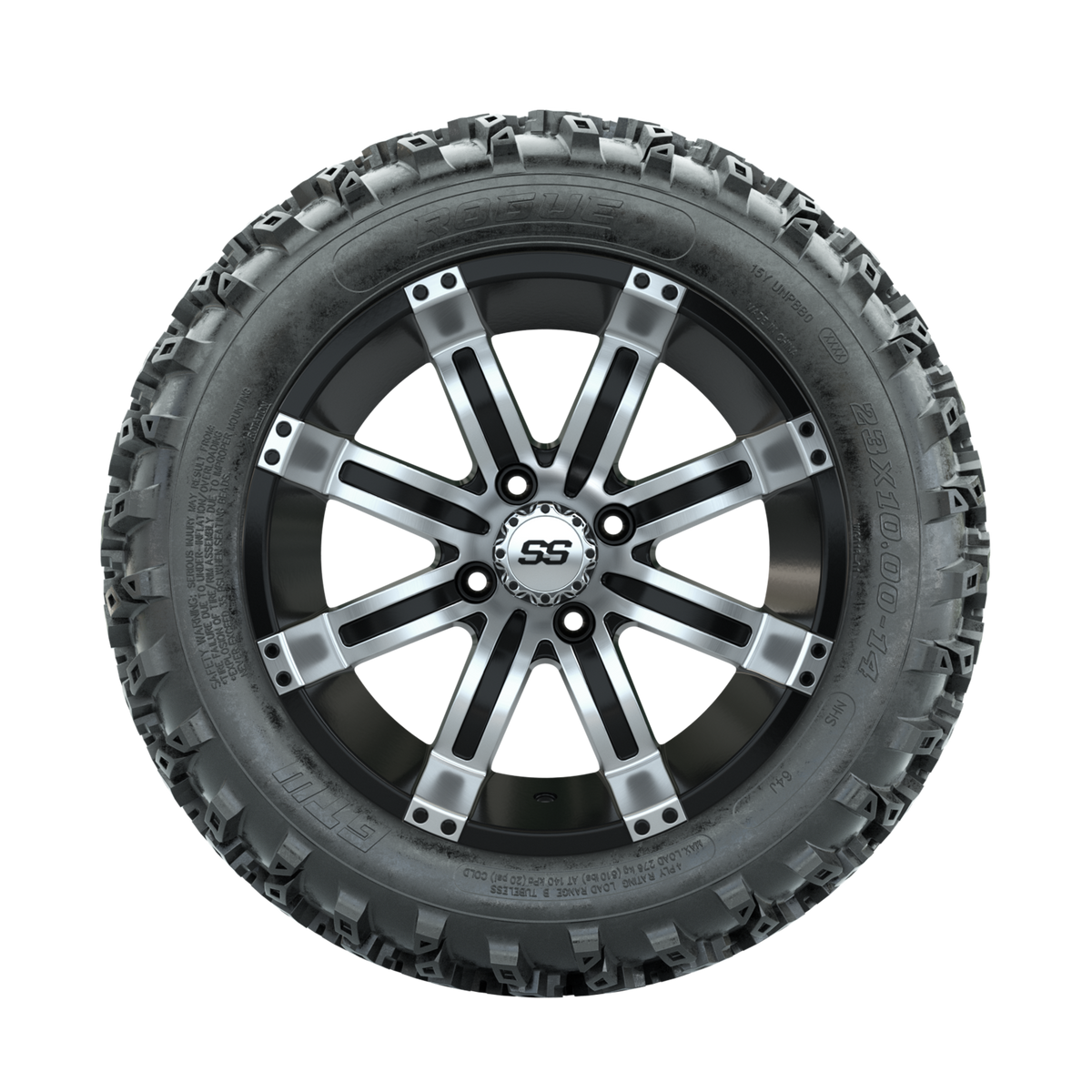 GTW Tempest Machined/Black 14 in Wheels with 23x10.00-14 Rogue All Terrain Tires Full Set